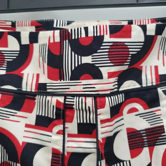 Ann Taylor Red White Black Abstract Print A-line 100% Cotton Career Skirt Sz 2 - Picture 2 of 7